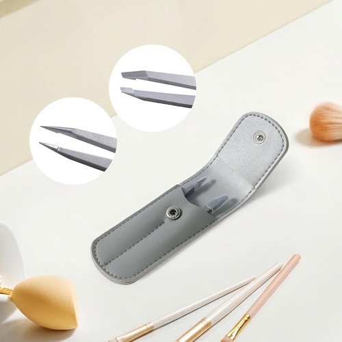 Velodios Tweezers for Eyebrows, Pointed TipTweezers for Women Facial Hair, Ingrown Hair Removal, Slanted and Pointed Tip Tweezers Set with PU Travel Case (Slant & Pointed Tweezers Set)