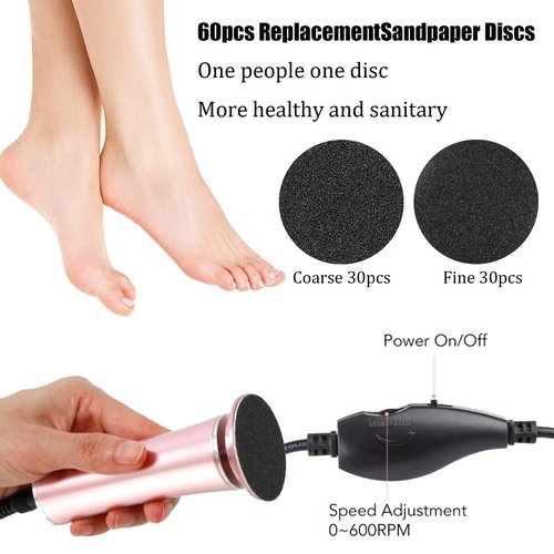 Electric Foot File Callus Remover Professional Foot Sander Grinder Scrubber Foot File Pedicure Tools Adjustable Speed 60 Replacement Sandpaper disc Easy to Remove Cutin Dead Skin calluses-Rose Gold