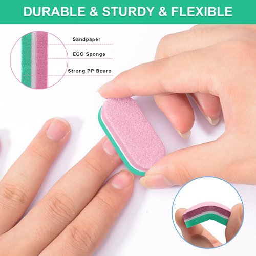 Diesisa Mini Nail Files Block, 100/180 Grit Sponge Nail Buffers for Acrylic Nails, Mini Buffing Block Double Sided for Manicure Tools 40 Count - Green/Pink
