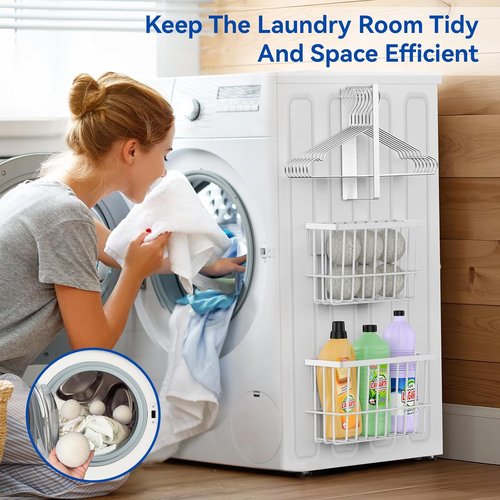 Skiennix Magnetic Dryer Ball Holder - Laundry Room Organization & Storage - White Lint Bin & Organizer