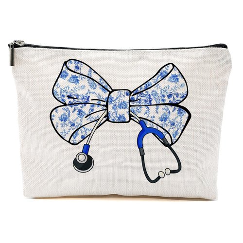 BQXH Nurse Gifts, Blue Bow Makeup Bag, Nurse Accessories Funny Horse Cosmetic Bag, Doctor Gift Nursing Travel Organizer Zipper Pouch Thank You Nurses Week Gifts for Women Coworker Physician Assistant