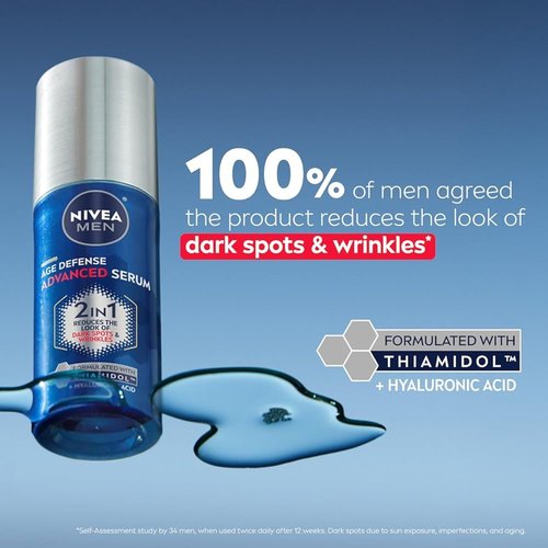 NIVEA MEN Age Defense Face Serum - Reduces Dark Spots & Fine Lines with Thiamidol™ & Hyaluronic Acid | 1 Fl Oz