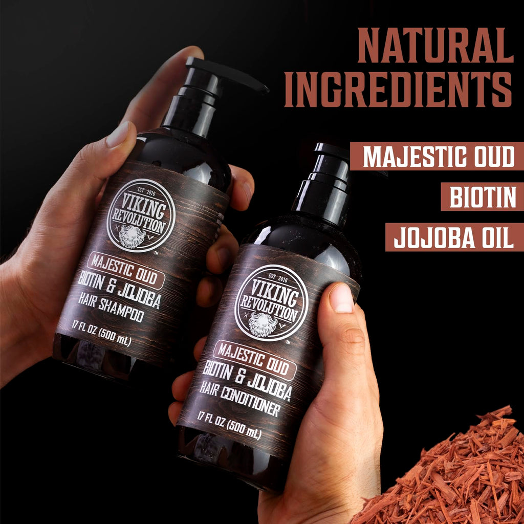 Viking Revolution Majestic Oud Shampoo & Conditioner Set - Biotin & Jojoba Oil for Thinning Hair (17 Oz)