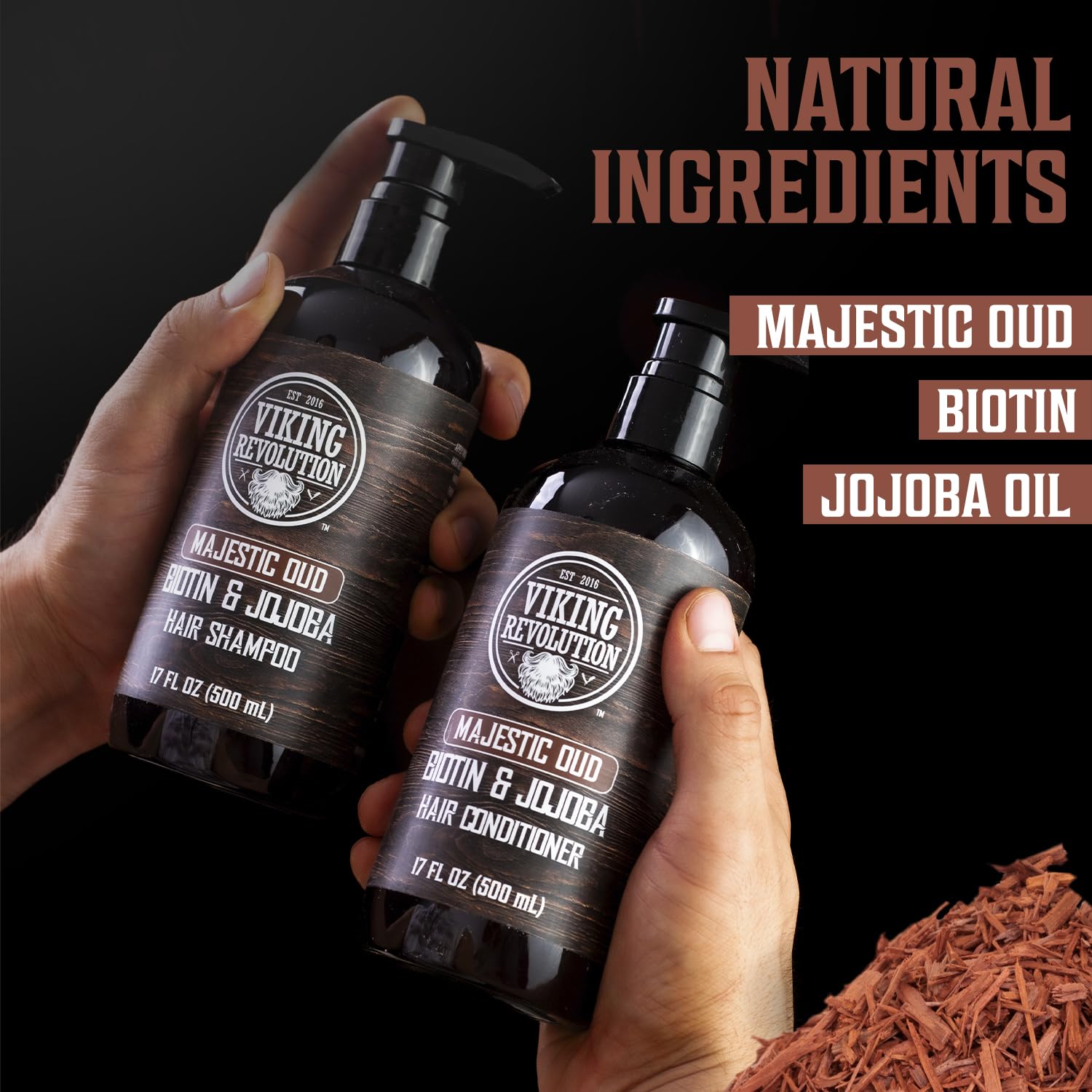 Viking Revolution Majestic Oud Shampoo & Conditioner Set - Biotin & Jojoba Oil for Thinning Hair (17 Oz)