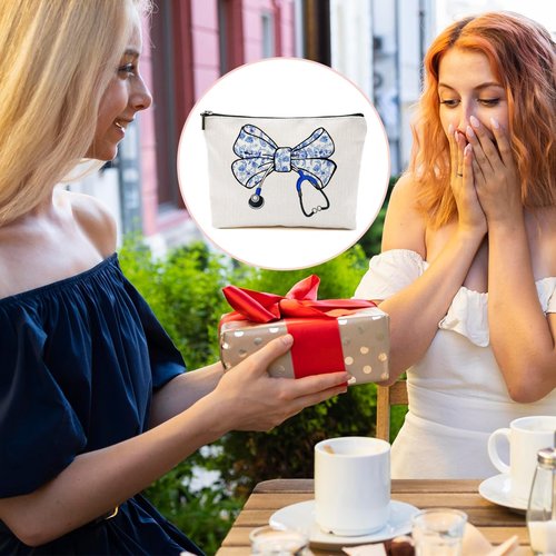 BQXH Nurse Gifts, Blue Bow Makeup Bag, Nurse Accessories Funny Horse Cosmetic Bag, Doctor Gift Nursing Travel Organizer Zipper Pouch Thank You Nurses Week Gifts for Women Coworker Physician Assistant