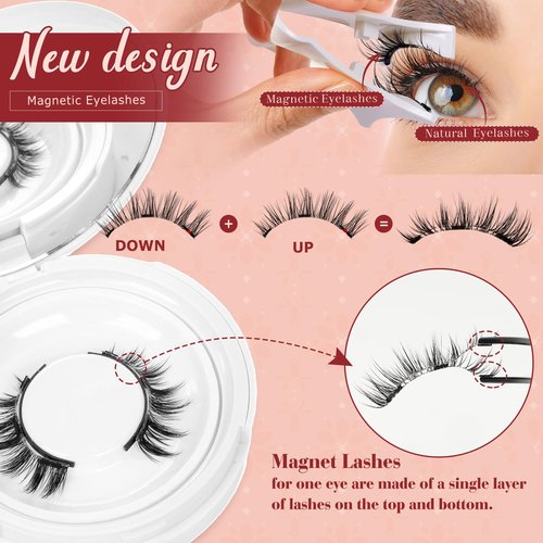 Higu clace Magnetic Eyelashes 1Pairs Magnetic Eyelashes with Applicator Soft Magnetic Lashes Natural Look Wispy Manga Lashes Without Eyeliner Easy to Wear and Remove (DJCX-I02)