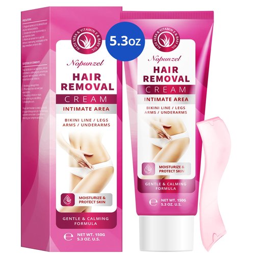 Hair Removal Cream for Women: Depilatory Cream for Intimate Areas and Pubic Area with Aloe Vera and Vitamin E - Hair Removal for Body Legs Arms Underarms Bikini - Fast Painless Soothing - 5.3 oz