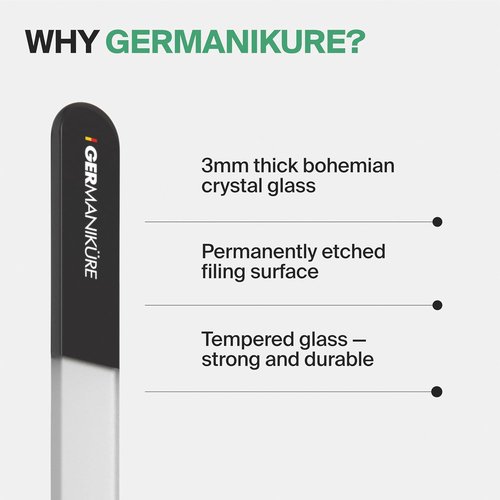 GERMANIKURE Glass Nail File - Professional Crystal Nail File in Suede Sleeve for Smooth Shaping | Perfect Manicure & Pedicure Tool