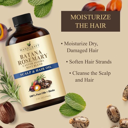 Batana & Rosemary Hair Oil - Scalp Treatment & Strengthening for Thinning Hair - 2 Fl Oz Natural Formula