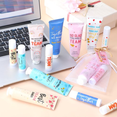 Dansib 12sets/48pcs Best Team Ever Gifts Team Appreciation Thank You Gifts for Coworkers Women Employee Appreciation Gift Party Favors Basket Stuffers Items Travel Hand Lotion and Lip Balm Set