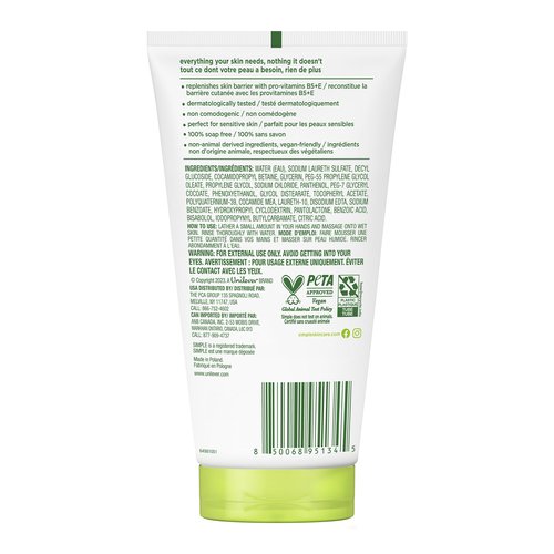 Simple Kind To Skin Moisturizing Face Wash - Facial Cleanser with Vitamin B5 and E - Removes Oil, Dirt, and Other Impurities - Sulfate Free - 2 pc
