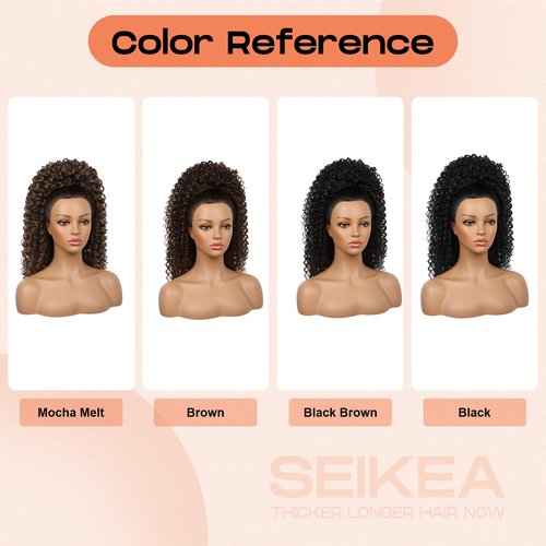 SEIKEA Cheer Ponytail Hair Piece, 100% Super Protein Fiber Curly Cheerleader Hairpiece Lightweight Fluffy Natural Soft 18" Ponytail Extension for Cheerleader Competition, Dance Mocha Melt