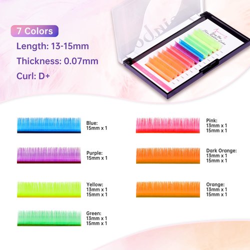 Beauty7 Colored Lash Extension Easy Fan Neon Rainbow Lashes 7 Colors Volumn Lashes Ombre Lash Extensions Self Fanning D+ Curl 0.07mm 13mm 15mm Dramatic Eyelashes