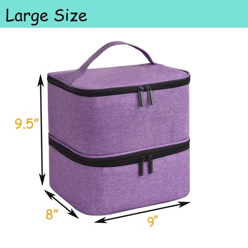 Quoyiyo Nail Polish Organizer - Holds 30 Bottles & Nail Lamp, Double-Layer Nail Organizers and Storage, Nail Polish Bag with Handle Nail Travel Case for Nail Tech (Purple)