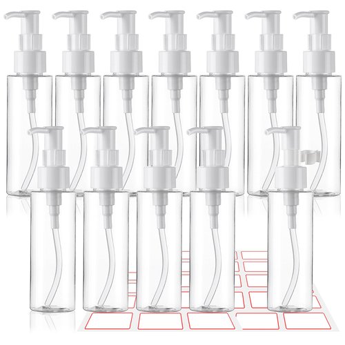 Cosywell Plastic Pump Bottles Dispenser TSA Approved 3.4oz 12 Pack Portable Refillable Container Clear Plastic Lotion Pump Dispenser Bottle for Facial Cleansing Oil Shampoo Shower Gel