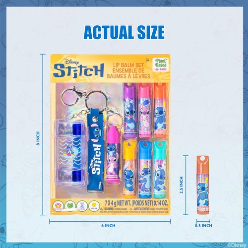 Stitch 7 Pack Lip Balm with Keychain Plant Based Hydrating Moisturize Lip Balm for Girls Kids Age 3+ by Townley Girl