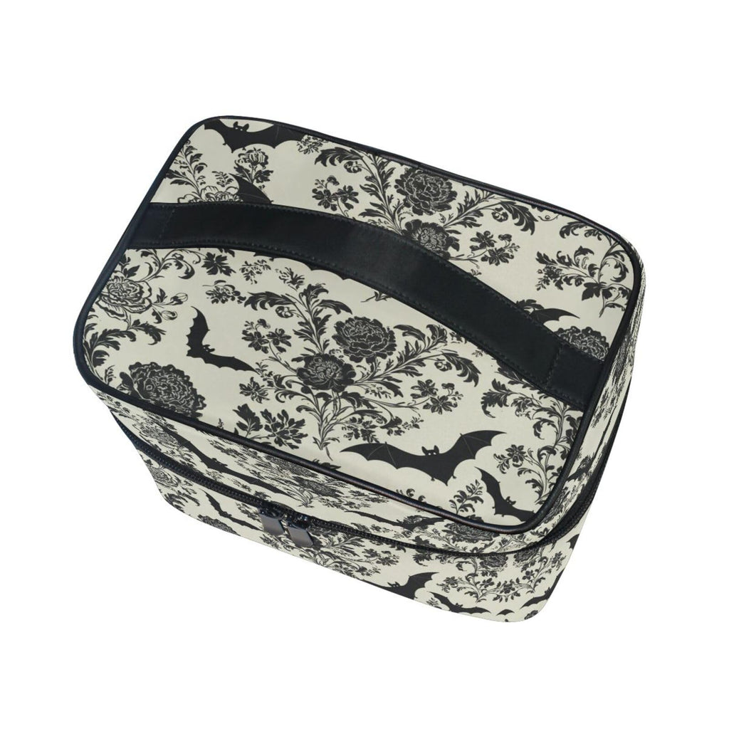 ZOEO Makeup Train Case Bat Retro Flower Korean Carrying Portable Zip Travel Cosmetic Brush Bag Organizer Large for Girls Women