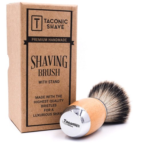 Taconic Shave's Extra Dense 100% 3-Band Silvertip Badger Luxury Shaving Brush –Deluxe Beechwood and Chrome Handle - Shaving Stand Included