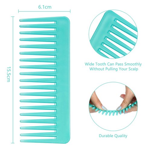 Patelai Wide Tooth Comb - Large Detangling Comb for Curly & Wet Hair | No Handle, White & Cyan