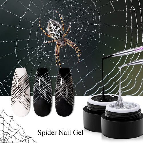 MEET ACROSS 12 Colors Spider Gel for Nail Art With Liner Brush, Soak off UV LED Elastic Drawing Gel, Nail Art Design Paint