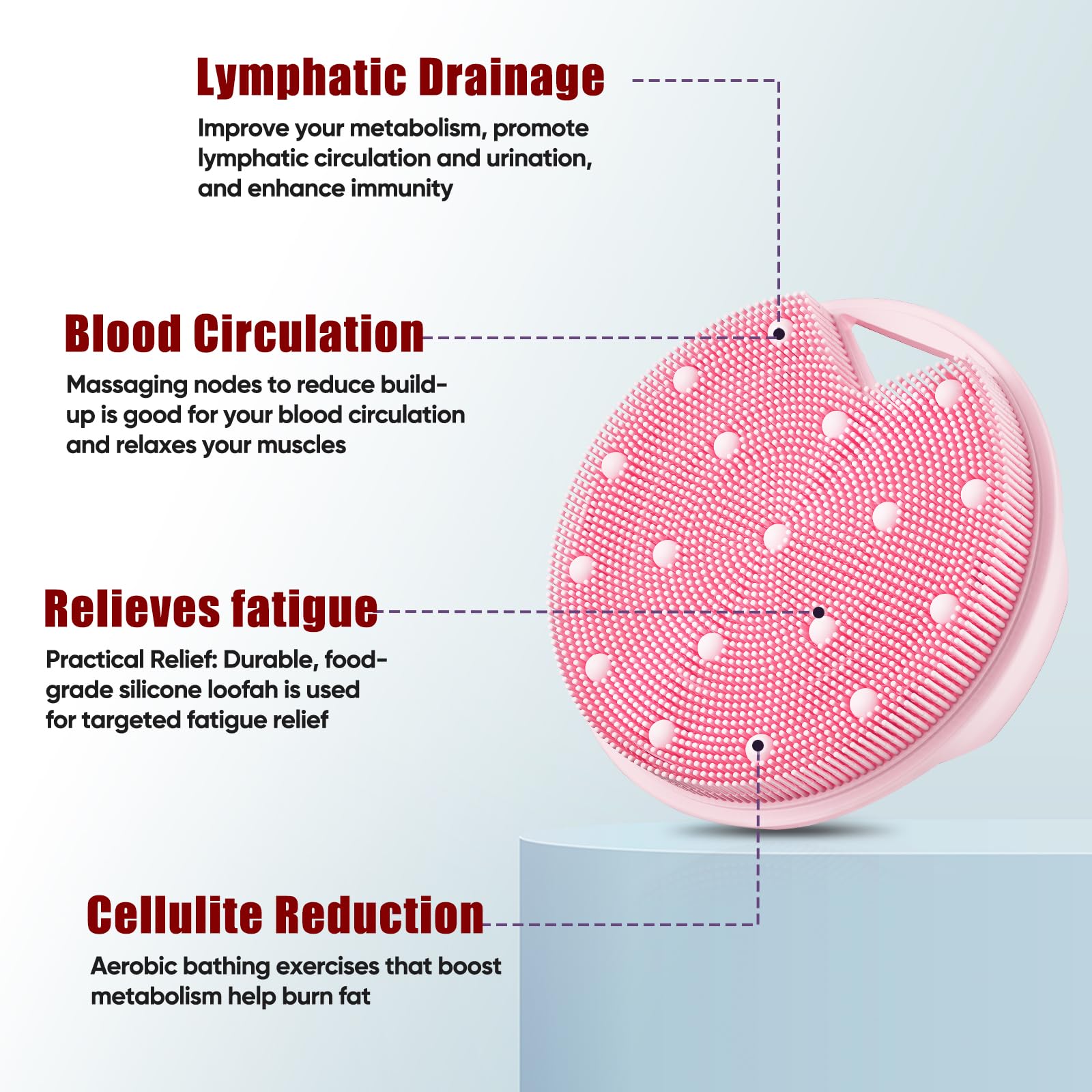 XCRUCC New Upgrade - Silicone Body Scrubber, Anti Zinc Infused - Heavy Nodes, Multifunctional Silicone Loofah for Humid Environment, Shower, Exfoliating, Lymphatic Drainage, Blood Circulation - Pink