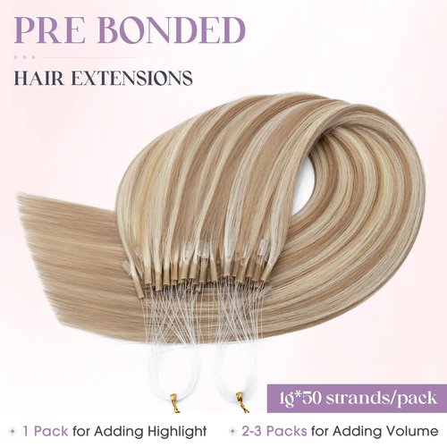 Elailite K Tip Hair Extensions Human Hair Real Remy Hair Golden Brown & Bleach Blonde 14 Inch U Tip Ktip Utip Keratin Bond Hot Fusion Pre Bonded Hair Extensions for Women 50G 50Strands