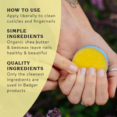 Badger Cuticle Cream - Deep Hydration for Dry Cuticles & Hangnails | 100% Organic Shea Butter, 0.75oz Tin