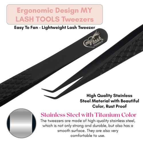 My Lash Tools Eyelash Extension Curved Degree Tweezers for Isolation Lash Extensions 14cm, Best for Individual Isolation & Classic Lashes Japanese Stainless Steel Eyelash Twisers (Black x)