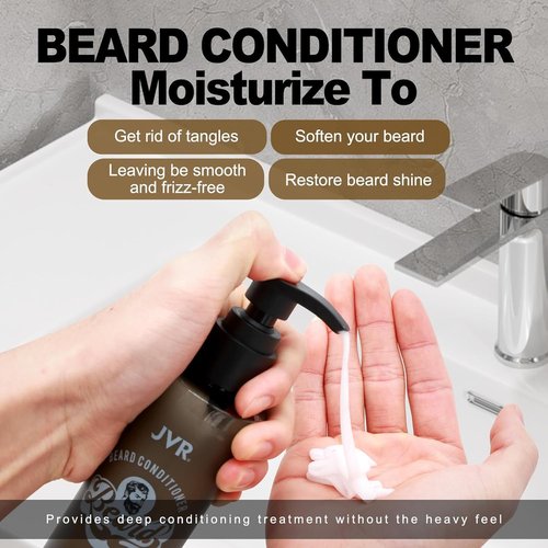 JVR Beard Wash & Conditioner - Organic Coconut & Aloe Formula for Soft, Frizz-Free Beards | 6.7oz