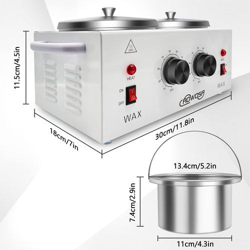 Professional Waxing Kit Wax Warmer Double Pot Wax Heater Machine for Hair Removal, Large Waxing Pot for Spa Salon Beauty Esthetician Home, with Adjustable Temperature Set, 50 Stick(White)