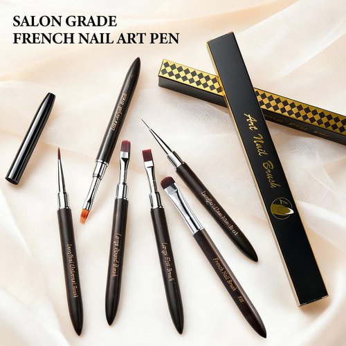 Lucoffeoi Nail Art Brush,2-in-1 French Tip and Cuticle Cleanup Brush for Gel Polish,Professional Nail Tool with Wooden Handle（French F18）