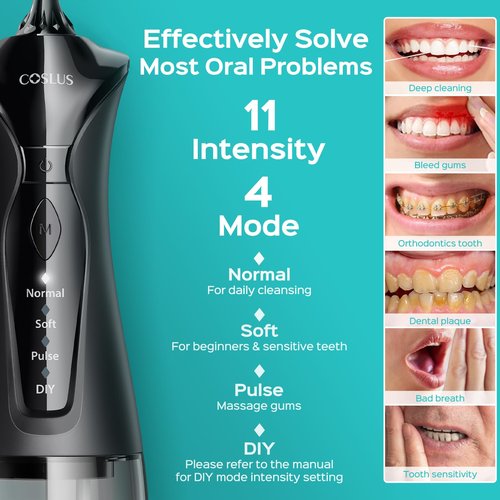 COSLUS 2-Pack Water Flosser for Teeth: Water Dental Pick Set with Refined Packaging for Couples Friends, 3 Modes & 8 DIY Levels for Sensitive Gums & Braces, Ideal for Family Sharing, Black & Green