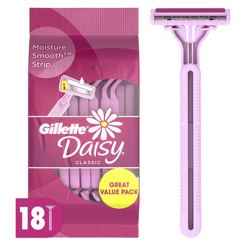 Gillette Venus Daisy Classic Disposable Razors for Women, 18 Count, Hair Removal for Women