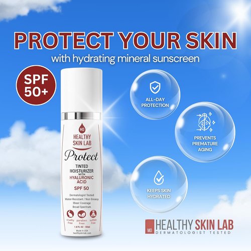 Healthy Skin Lab Tinted Moisturizer SPF 50 - Lightweight Hydrating Mineral Sunscreen with Hyaluronic Acid | Sheer Universal Tint, 1.8 oz