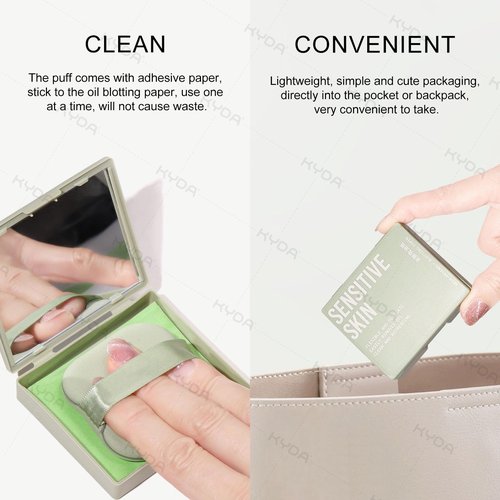 KYDA 400 Sheets Face Oil Blotting Paper, Included Refills, Mirror and Puff, Oil Absorbing Sheets for Matte Makeup, Controls Shine, Absorb Excess Oil, Travel Size Gentle Face Makeup, Green Tea