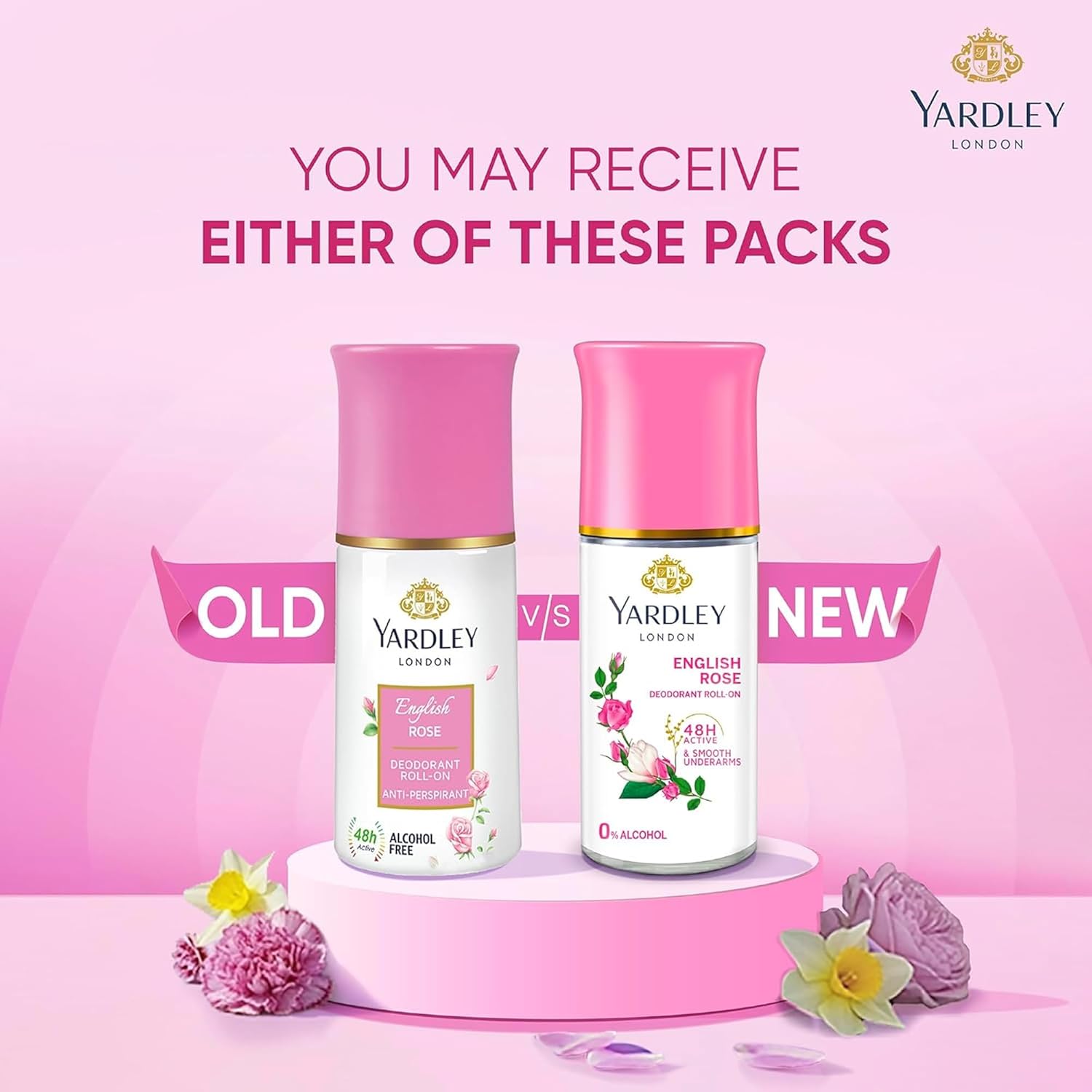 Yardley London English Rose Deodorant Roll-On - 48-Hour Protection | Alcohol-Free | 1.7oz (50ml)