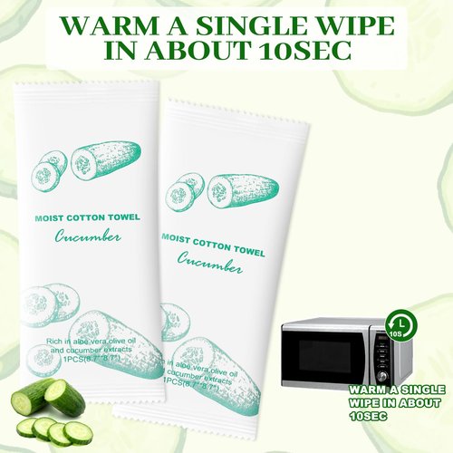 Moist Cotton Towel Bulk Moist Towelettes Individually Wrapped,White Towel Services,Refreshment Pre Moistened Towels for Dentist Travel Sport Party Hotel 50，Green tea (pack of 50, Cucumber)