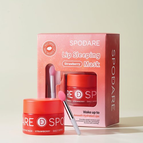 SPODARE Sleeping Lip Mask Strawberry - Overnight Lip Treatment, Lip Care Hydration, Repair for Dry Cracked Lips, Vitamin C, Soft and Nourished Lips Overnight, Christmas, with Shea Butter - 0.42 Fl Oz