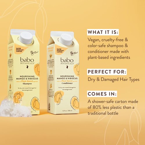 Babo Botanicals Nourishing Mango & Hibiscus Conditioner - Moisturizes & Softens Dry Hair - Vegan & Silicone-Free 80% Less Plastic