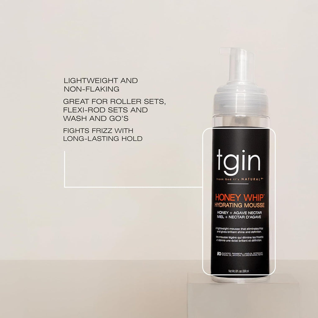 TGIN Honey Whip Hydrating Mousse - Nourishing Formula for Natural, Curly & Damaged Hair | 8 Oz