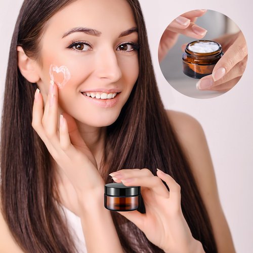 Honeydak 24 Pack 0.7oz Glass Jars with Lids Airtight Cosmetic Containers Reusable Empty Tiny Cosmetic Jars for Lip Balm Lotion Cream Sample Wax Salve Ointments, Travel Size, Light-blocking (Amber)