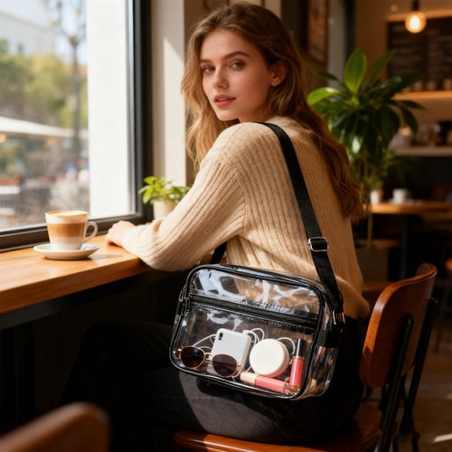 TotePrint Transparent Colorful Iridescent PVC Crossbody Bag, Girl Purse Cosmetic Storage Bag 10.2 x 7.48 x 2.95 inches (A230084-1012-0)