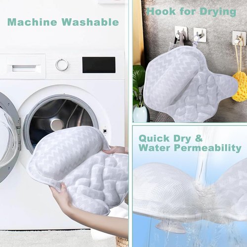 ODOX.MS Bath Pillow for Tub,Bathtub Pillow,Bath Pillows for tub Neck and Back Support,4D Mesh Fabric Strong Suction Waterproof Relaxing Headrest,Bath Accessories Spa Gifts