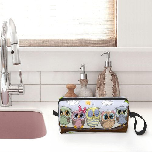 JKJOJIA Cute Owl Makeup Bag Organizer Small Cosmetic Bags Portable Travel Toiletry Bag With Handle Simple Accessories Storage Zipper Pouch For Women Girl