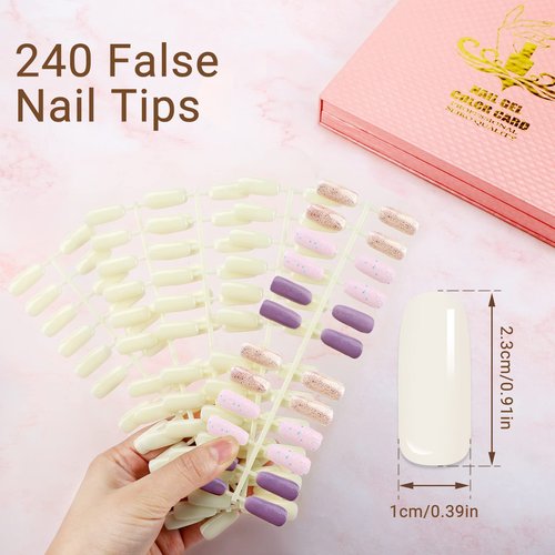 Segbeauty 216 Nail Colors Display Book, Nail Polish Organizer Colors Chart with 240 False Nails Tips, Professional DIY Fingernail Painting Stick Sample Card Practice Tool Salon Beauty Pink