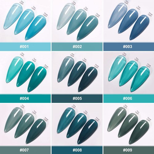 Major Dijit Jelly Gel Nail Polish Set 9 Colors Navy Blue Cyan Deep Blue Translucent Crystal Nail Polish Kit Soak Off UV LED Gel Nail For Nail Art Salon DIY Home