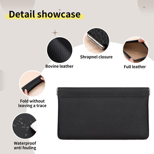 Genuine Leather Pocket Cosmetic Bag for Purse,Coin Purse Lipstick Cosmetic Accessories Travel Pouch for Storage Waterproof Portable No Zipper Self-closing Small Makeup Pouch (Black)
