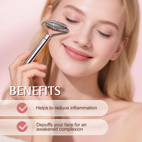 erdnretl Gua Sha & Face Roller, Stainless Steel Gua Sha Facial Tools for Face, Eyes,Chin & Jawline Sculpting,Body Gua Sha Tools with Pouch