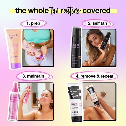 b.tan Violet Self Tanner Kit - Dark Tanning Mousse with Mitt Applicator | 1 Hour Express, Vegan, 6.7 Fl Oz