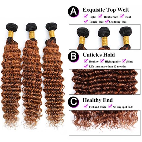 Brown Human Hair Bundles 1B30 Human Hair Ombre Bundles Brown Deep Wave Human Hair Bundles Wet And Wavy Unprocessed Brazilian Virgin Human Hiar Bundles Brown Deep Wave Bundles Human Hair 14 14 14 Inch